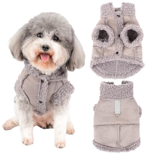Welpen Kleidung Mit D-Ring, Fleece Hundemantel für Kaltes Wetter, Hundejacke für Winter, Warme Hundemantel für Kleiner Hund von BAISHUWU