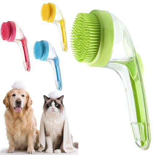 Waschzauber, Hunde Waschbürste mit Seifenspender, Badebürste Hund für die Reinigung mit Seifenspender, Badehund Schönheit Massagebürste, für Hunde und Katzen, Ein-Knopf-Reinigung, Massagen (D) von BAISHUWU
