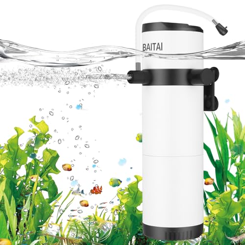 BAITAI Interner Aquarienfilter, Einstellbare 800L/H Aquarium Filterpumpe mit Doppelauslass für 100-320L Aquarien, Geeignet für Süß und Salzwasser,Perfekter Filter für Ihr Aquarium von BAITAI