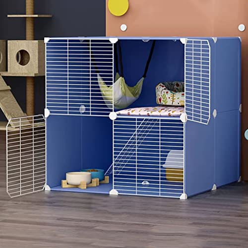 Katzenkäfig, DIY Kleintierkäfig, Katzenkafig aus Metall, Gittergehege Katzenkäfig 2 Stöckig, Katzengehege im Freien, mit Katzenstreu, Hängematte, Katzenstreu, Verschlüsseltes Netz (Color : Blue, Siz Katzenkäfig, DIY Kleintierkäfig, Katzenkafig aus Metall, Gittergehege Katzenkäfig 2 Stöckig, Katzengehege im Freien, mit Katzenstreu, Hängematte, Katzenstreu, Verschlüsseltes Netz (Color : Blue, Siz von BAJMY