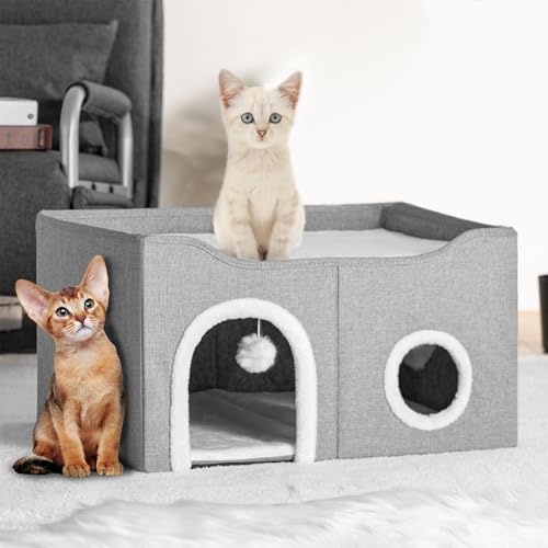 BAKAJI Graues Katzenhaus mit doppeltem Eingang, Haus für Haustiere, Kratzbaum aus Polyester, warm und gepolstert, Katzenkratzer mit rutschfester Unterseite, 61 x 41 x 33,5 cm BAKAJI Graues Katzenhaus mit doppeltem Eingang, Haus für Haustiere, Kratzbaum aus Polyester, warm und gepolstert, Katzenkratzer mit rutschfester Unterseite, 61 x 41 x 33,5 cm von BAKAJI