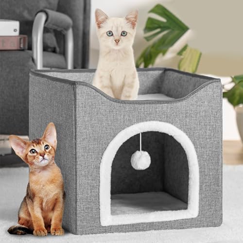 BAKAJI Katzenhaus mit Bogen-Eingang, Katzenkratzbaum für Haustiere aus warmem und gepolstertem Polyester, grau, 2 Etagen mit rutschfester Unterseite und großer Öffnung BAKAJI Katzenhaus mit Bogen-Eingang, Katzenkratzbaum für Haustiere aus warmem und gepolstertem Polyester, grau, 2 Etagen mit rutschfester Unterseite und großer Öffnung von BAKAJI
