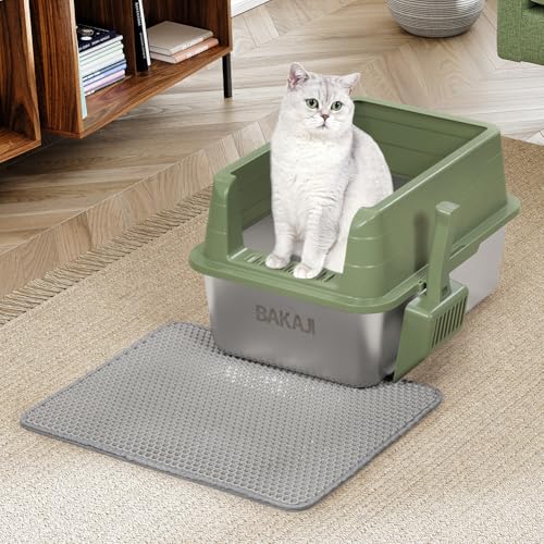 BAKAJI Offene XL Katzentoilette mit Stahlbasis mit Sandkasten, Auffangschaufel, Schmutzmatte, rutschfester Boden, Fassungsvermögen 25 Liter, Farbe Grün, 50 x 35 x 30 cm BAKAJI Offene XL Katzentoilette mit Stahlbasis mit Sandkasten, Auffangschaufel, Schmutzmatte, rutschfester Boden, Fassungsvermögen 25 Liter, Farbe Grün, 50 x 35 x 30 cm von BAKAJI