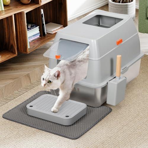 BAKAJI XXL Katzentoilette mit Basis aus Edelstahl 35 Liter und transparenter verschließbarer Tür, Sandkasten, Schaufel mit Behälter und Schmutzmatte 40 x 60 x 39 cm BAKAJI XXL Katzentoilette mit Basis aus Edelstahl 35 Liter und transparenter verschließbarer Tür, Sandkasten, Schaufel mit Behälter und Schmutzmatte 40 x 60 x 39 cm von BAKAJI