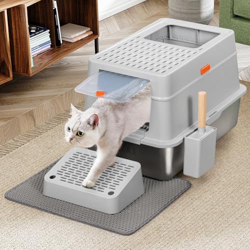 BAKAJI XXL Katzentoilette mit Stahlbasis und verschließbarer Tür, Sandkasten, Auffangschaufel mit Behälter und Schmutzmatte, Fassungsvermögen 35 Liter, 60 x 40 x 38,5 cm BAKAJI XXL Katzentoilette mit Stahlbasis und verschließbarer Tür, Sandkasten, Auffangschaufel mit Behälter und Schmutzmatte, Fassungsvermögen 35 Liter, 60 x 40 x 38,5 cm von BAKAJI