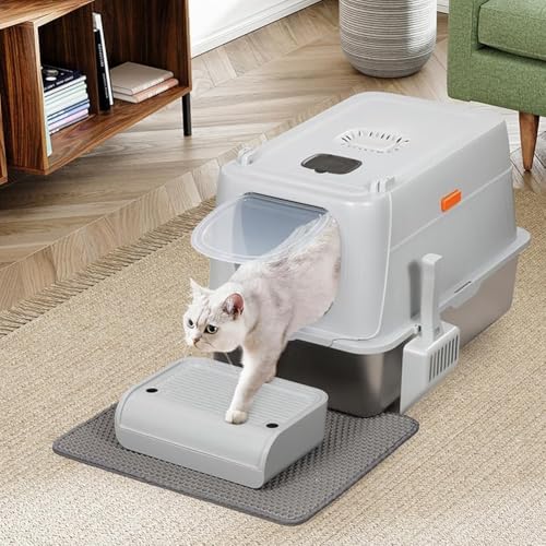 BAKAJI XXL Katzentoilette mit Stahlbasis von 35 Liter und sandabweisender Trittfläche, Aktivkohlefilter, geruchshemmende Tür, transparente Tür, Schaufel mit Behälter, Schmutzmatte 60 x 40 x 39 cm BAKAJI XXL Katzentoilette mit Stahlbasis von 35 Liter und sandabweisender Trittfläche, Aktivkohlefilter, geruchshemmende Tür, transparente Tür, Schaufel mit Behälter, Schmutzmatte 60 x 40 x 39 cm von BAKAJI