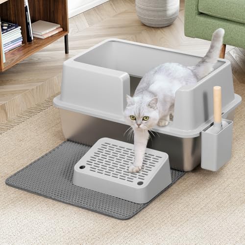 BAKAJI XXL halboffene Katzentoilette mit Basis aus Edelstahl, Fassungsvermögen 35 Liter und Sandkasten, Schaufel mit Behälter und Schmutzmatte, 60 x 40 x 30 cm BAKAJI XXL halboffene Katzentoilette mit Basis aus Edelstahl, Fassungsvermögen 35 Liter und Sandkasten, Schaufel mit Behälter und Schmutzmatte, 60 x 40 x 30 cm von BAKAJI