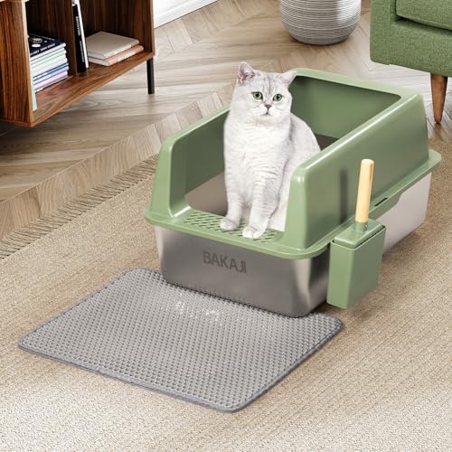 BAKAJI XXL offene Katzentoilette mit Stahlbasis mit sandabweisendem Rand, Schaufel und Behälter, schmutzabweisende Matte, rutschfeste Unterseite, Fassungsvermögen 35 l, 60 x 40 x 30 cm BAKAJI XXL offene Katzentoilette mit Stahlbasis mit sandabweisendem Rand, Schaufel und Behälter, schmutzabweisende Matte, rutschfeste Unterseite, Fassungsvermögen 35 l, 60 x 40 x 30 cm von BAKAJI