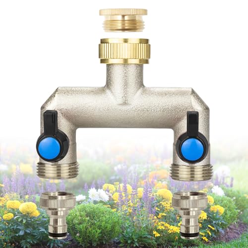 BAKENLON 2-Wege Wasserhahn Wasserverteiler, Wasserverteiler 2 Wege mit 3 Stück 3/4 Zoll auf 1/2 Zoll Adapter, Messing Wasseranschluss verteiler mit Separatem Schalter für Küche Garten Waschmaschine BAKENLON 2-Wege Wasserhahn Wasserverteiler, Wasserverteiler 2 Wege mit 3 Stück 3/4 Zoll auf 1/2 Zoll Adapter, Messing Wasseranschluss verteiler mit Separatem Schalter für Küche Garten Waschmaschine von BAKENLON
