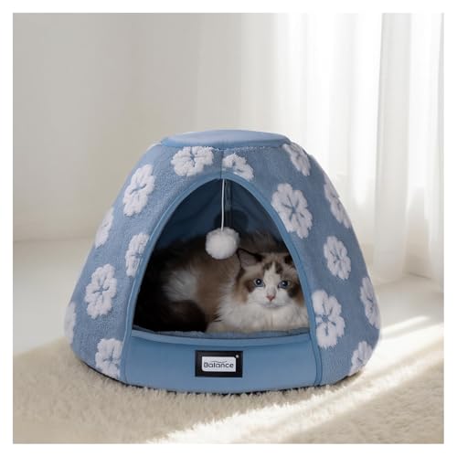 BALANCE Katzenbetten für Hauskatzen, 2-in-1-Katzenbett-Höhle mit rutschfester Unterseite und ultraweichem Plüsch, gemütliches Katzenhauszelt für Kätzchen und kleine Hunde, 53,3 cm, Blau BALANCE Katzenbetten für Hauskatzen, 2-in-1-Katzenbett-Höhle mit rutschfester Unterseite und ultraweichem Plüsch, gemütliches Katzenhauszelt für Kätzchen und kleine Hunde, 53,3 cm, Blau von BALANCE