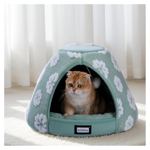 BALANCE Katzenbetten für Indoor-Katzen, 2-in-1-Katzenbett-Höhle mit rutschfester Unterseite und ultraweichem Plüsch, gemütliches Katzenhauszelt für Kätzchen und kleine Hunde, 53,3 cm, Grün BALANCE Katzenbetten für Indoor-Katzen, 2-in-1-Katzenbett-Höhle mit rutschfester Unterseite und ultraweichem Plüsch, gemütliches Katzenhauszelt für Kätzchen und kleine Hunde, 53,3 cm, Grün von BALANCE