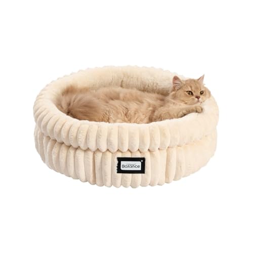Balance Katzenbett, waschbares, rundes Katzenbett für Hauskatzen, superweiches Plüsch-Kunstfell, Haustierbett für Welpen und Kätzchen, mit Rutschfester Unterseite von BALANCE