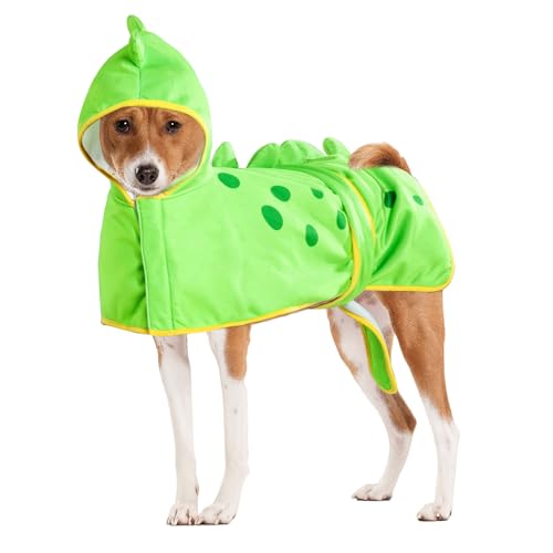 BALAPET Hundebademantel für große Hunde, super saugfähig, schnell trocknend, Hundebadetuch mit verstellbarem Taillenband, niedlicher Dinosaurier-Haustiermantel, Cartoon-Costum, grüner von BALAPET