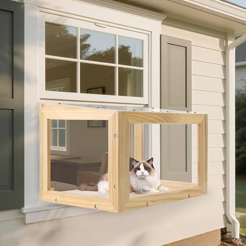 BALAPET Katzenfenster Catio mit Holzrahmen zum Sonnenbaden, stabiler klarer Acryl-Katzenfensterkasten, wasserdichte Dach-Haustier-Fensterstange für sicheres Genießen der Outdoor-Sehenswürdigkeiten und BALAPET Katzenfenster Catio mit Holzrahmen zum Sonnenbaden, stabiler klarer Acryl-Katzenfensterkasten, wasserdichte Dach-Haustier-Fensterstange für sicheres Genießen der Outdoor-Sehenswürdigkeiten und von BALAPET