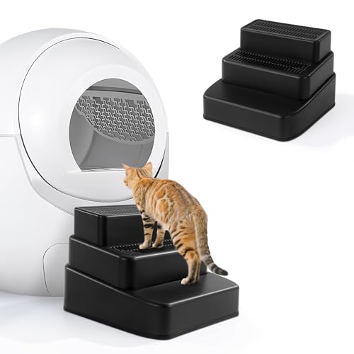 BALAPET Verstellbare 3 Stufen Katzentoilettenrampe mit Filterfunktion, Abnehmbarer Katzentoilettenfalle, rutschfeste Katzentoilette Treppe für kleine & ältere Katzen (Schwarz) von BALAPET