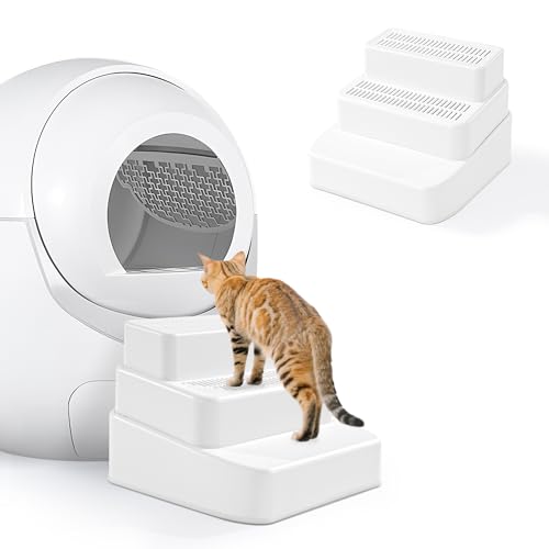 BALAPET Verstellbare 3-stufige Katzentoilettenrampe mit Filterfunktion, abnehmbarer Katzentoilettenfalle, rutschfeste Katzenstreu Treppe für kleine & ältere Katzen (Weiß) von BALAPET