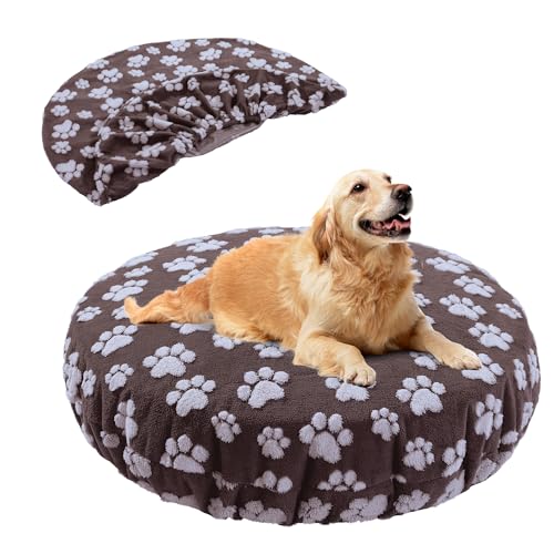 BALAPET Waschbare Hundebettbezüge, Ersatzbezug, rund, wasserdicht, weicher Haustierbettbezug mit schönem Hundepfotenabdruck und doppelseitigem nutzbarem Design, nur Bezug (Braun, 76,2 x 76,2 x 25,4 BALAPET Waschbare Hundebettbezüge, Ersatzbezug, rund, wasserdicht, weicher Haustierbettbezug mit schönem Hundepfotenabdruck und doppelseitigem nutzbarem Design, nur Bezug (Braun, 76,2 x 76,2 x 25,4 von BALAPET