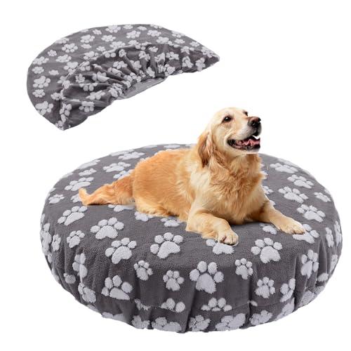 BALAPET Waschbare Hundebettbezüge, Ersatzbezug, rund, wasserdicht, weicher Haustierbettbezug mit schönem Hundepfotenabdruck und doppelseitigem nutzbarem Design, nur Bezug (Dunkelgrau, 114,3 x 114,3 x BALAPET Waschbare Hundebettbezüge, Ersatzbezug, rund, wasserdicht, weicher Haustierbettbezug mit schönem Hundepfotenabdruck und doppelseitigem nutzbarem Design, nur Bezug (Dunkelgrau, 114,3 x 114,3 x von BALAPET