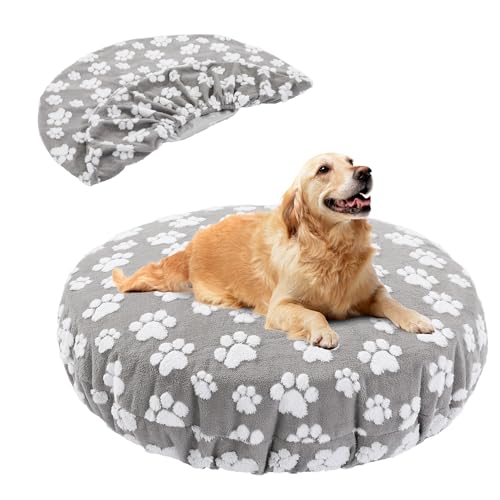 BALAPET Waschbare Hundebettbezüge, Ersatzbezug, rund, wasserdicht, weicher Haustierbettbezug mit schönem Hundepfotenabdruck und doppelseitigem nutzbarem Design, nur Bezug (grau, 76,2 x 76,2 x 25,4 cm) BALAPET Waschbare Hundebettbezüge, Ersatzbezug, rund, wasserdicht, weicher Haustierbettbezug mit schönem Hundepfotenabdruck und doppelseitigem nutzbarem Design, nur Bezug (grau, 76,2 x 76,2 x 25,4 cm) von BALAPET