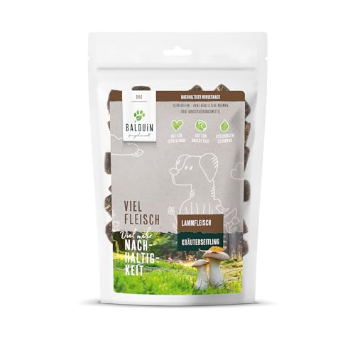 BALDUIN Hundesnack Lamm mit Kräuterseitling, 100 g, nachhaltige Hundeleckerlis mit 70% bestem Lammfleisch und 30% Kräuterseitling-Pilzsubstrat von BALDUIN