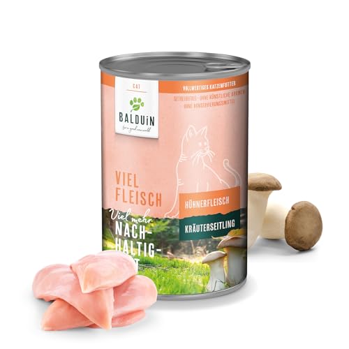 BALDUiN - Nassfutter für Katzen - Huhn mit Kräuterseitling 400g - Viel Fleisch, viel mer Nachhaltigkeit, vollwertiges Katzenfutter, für alle Katzenarten geeignet BALDUiN - Nassfutter für Katzen - Huhn mit Kräuterseitling 400g - Viel Fleisch, viel mer Nachhaltigkeit, vollwertiges Katzenfutter, für alle Katzenarten geeignet von BALDUiN