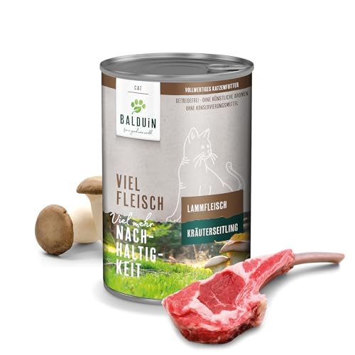 BALDUiN - Nassfutter für Katzen - Lamm mit Kräuterseitling 400g - Viel Fleisch, viel mer Nachhaltigkeit, vollwertiges Katzenfutter, für alle Katzenarten geeignet BALDUiN - Nassfutter für Katzen - Lamm mit Kräuterseitling 400g - Viel Fleisch, viel mer Nachhaltigkeit, vollwertiges Katzenfutter, für alle Katzenarten geeignet von BALDUiN