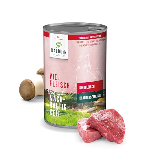 BALDUiN - Nassfutter für Katzen - Rind mit Kräuterseitling 400g - Viel Fleisch, viel mer Nachhaltigkeit, vollwertiges Katzenfutter, für alle Katzenarten geeignet BALDUiN - Nassfutter für Katzen - Rind mit Kräuterseitling 400g - Viel Fleisch, viel mer Nachhaltigkeit, vollwertiges Katzenfutter, für alle Katzenarten geeignet von BALDUiN
