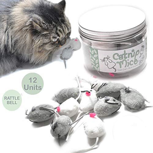 Ballmie Katzenminze-Maus für Katzenspielzeug, mit Rassel, Glocke, Maus, Weiß und Grau von BALLMIE