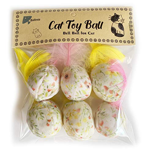Ballmie Katzenspielzeug-Ball für Kätzchen, Federglockenball aus Fleece, Blumenmuster (gelb) von BALLMIE