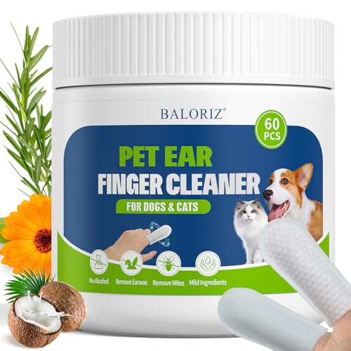 BALORIZ Ohrenreinigung für Hunde, Finger-Ohrenreinigung für Hunde und Katzen, entfernen sanft Ohrenschmalz, beruhigen und desodorieren, lindern Ohrenjucken, Haustierbedarf, 60er-Pack BALORIZ Ohrenreinigung für Hunde, Finger-Ohrenreinigung für Hunde und Katzen, entfernen sanft Ohrenschmalz, beruhigen und desodorieren, lindern Ohrenjucken, Haustierbedarf, 60er-Pack von BALORIZ