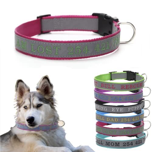 Personalisiertes Reflektierende Hundehalsband, benutzerdefinierte Hundehalsband mit gestickten ID Pet Name & Telefonnummer, Polster Nylon Pet Halsbänder Einstellbar（Rote Rose） von BALSATHI