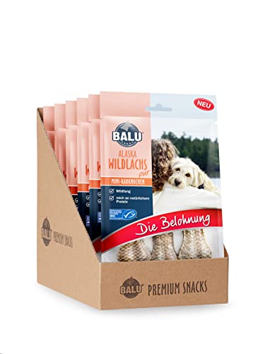 BALU Hundesnacks, Hunde Leckerlis getreidefrei, ohne Zucker, 100% natürlich, Fisch, Lachs Hundekauknochen 7,6 cm x 3 Stück, 6 x 70 g Beutel (6) von BALU