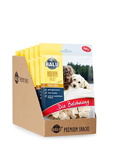 BALU Hundesnacks, gefriergetrocknete Hunde Leckerlis, getreidefrei und ohne Zucker, 100% natürlich, 100% Fleisch, Huhn, 6 x 50 g Beutel von BALU