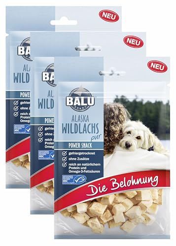 BALU Hundesnacks für kleine Hunde, gefriergetrocknete Hunde Leckerlis, getreidefrei und ohne Zucker, 100% natürlich, 100% Fleisch, Fisch, 3 x 50 g Beutel (3) von BALU