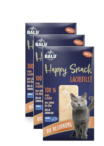 BALU Katzensnacks, Katzen Leckerlies, Fisch, natürlich, ohne Zucker und Getreide, Sticks, Happy Snack 100% Lachs-Filet, 3 x 30 g Packung von BALU