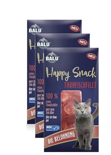 BALU Katzensnacks, Katzen Leckerlies, Fisch, natürlich, ohne Zucker und Getreide, Sticks, Happy Snack 100% Thunfisch-Filet, 3 x 30 g Packung (3) von BALU