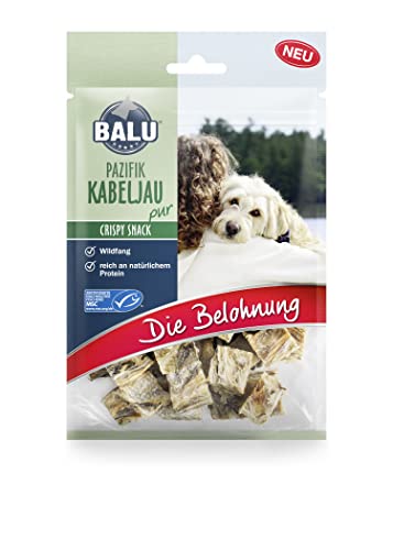 BALU Hundesnacks, Hunde Leckerlis getreidefrei, ohne Zucker, Zahnpflege, Fisch, 100% natürlich, Kabeljau Crispy Snack, 70 g Beutel (1) von BALU