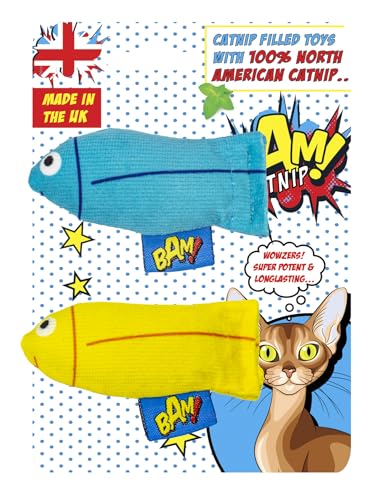 BAM! Starkes Katzenminze-Katzenspielzeug, nordamerikanische Katzenminze gefüllt – Fischform in Gelb und Blau – perfekt für verspielte Katzen – langlebig und lustig – ideale Größe 7,5 cm für Katzen BAM! Starkes Katzenminze-Katzenspielzeug, nordamerikanische Katzenminze gefüllt – Fischform in Gelb und Blau – perfekt für verspielte Katzen – langlebig und lustig – ideale Größe 7,5 cm für Katzen von BAM!