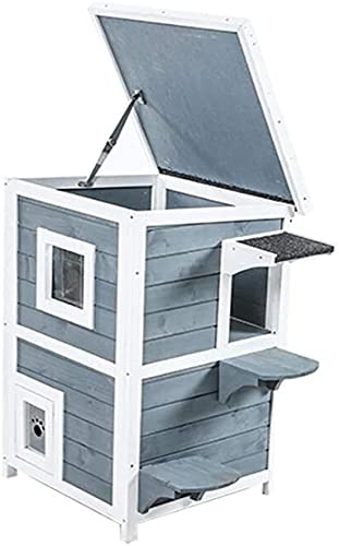 BAMBW Doppelstöckiges Katzenhaus Katzenvilla Massivholz Katzenklettergerüst Geeignet für Zuhause Outdoor, 50,8 x 50,8 x 81,3 cm von BAMBW