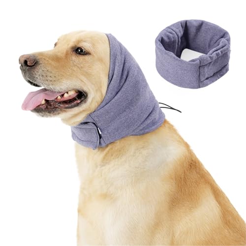 BAMY Beruhigende Hundeohrabdeckung, kein Schütteln, verstellbare Hundeohrenschützer, leiser Ohren-Kapuzenpullover, warme Wintermütze (lila, mittel) von BAMY