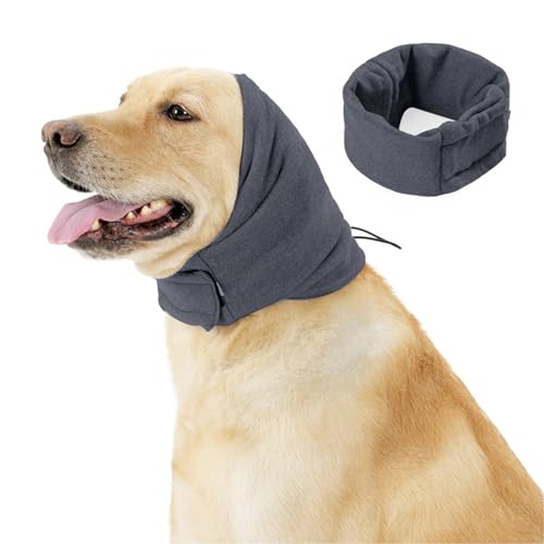BAMY Beruhigende Hundeohrabdeckung, kein Schütteln, verstellbare Hundeohrenschützer, leiser Ohren-Kapuzenpullover, warmer Winterhut (Grau, Größe M) von BAMY