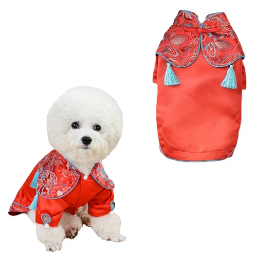 BAMY Cheongsam-Anzug für Hunde und Katzen, traditionelles chinesisches Haustierkostüm, Kleidung für kleine und mittelgroße Hunde, Größe M (Brustumfang 45 cm), Rot von BAMY