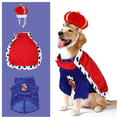 BAMY Halloween Hundekönig Umhang Kostüm und Kronenkappe Haustier Hoodie Prinz Bekleidung Katze Anzug und Hut Puupy Kleidung für kleine mittelgroße Hunde (L (Brustumfang 62 cm) von BAMY