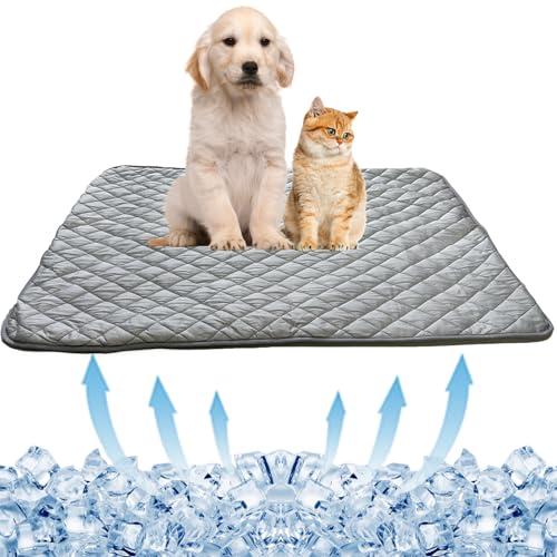 BAMY Kühlmatte für Katzen, Sommer, Hund, Seide, selbstkühlendes Kissen, waschbar, Kätzchen-Eisdecke mit Enten-Erdbeer-Muster (Grau, Größe L (100,1 x 70,1 cm) von BAMY