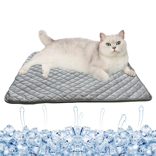 BAMY Kühlmatte für Katzen, Sommer, Hund, Seide, selbstkühlendes Kissen, waschbar, Kätzchen-Eisdecke mit Enten-Erdbeer-Muster (Grau, Größe S (50 x 40 cm) von BAMY
