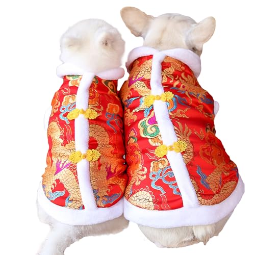 BAMY Neujahr Hund Drachen Robe Kostüm Warme Katze Cheongsam Winter Haustier Kleidung Weste der Tang-Dynastie Weihnachtsmantel für Katzen Teddy Bichon Kleine Mittlere Hunde (XXL (Brustumfang 62 cm)) von BAMY