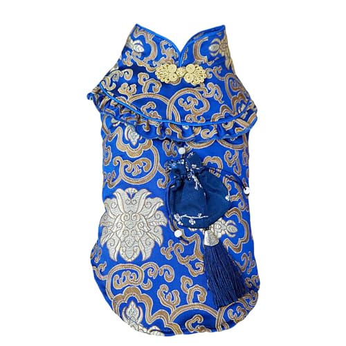 BAMY New Year Dog Cheongsam Fortune Bag Cat Tang Suit Chinese Traditional Pet Outfit Qipao for Cats Small Medium Dogs (L (Brustumfang 48 cm), Blau) von BAMY