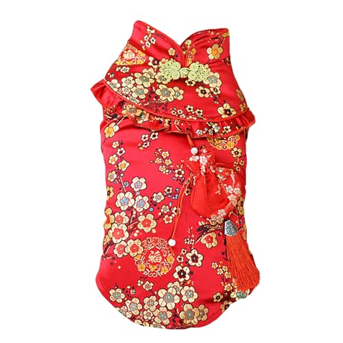 BAMY New Year Dog Cheongsam Fortune Bag Cat Tang Suit Chinese Traditional Pet Outfit Qipao for Cats Small Medium Dogs (L (Brustumfang 48 cm), Rot) von BAMY