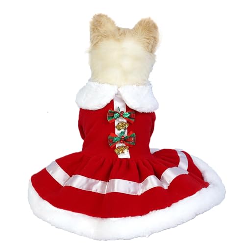 BAMY Weihnachts-Hundekleid, niedlicher Haustierrock, Weihnachten, Hunde, Winterkleidung, warme Katzen, Puffy Kleid, Doggie Outfits für Weihnachten Frühling Festival Neujahr (Glockenkleid, S) von BAMY