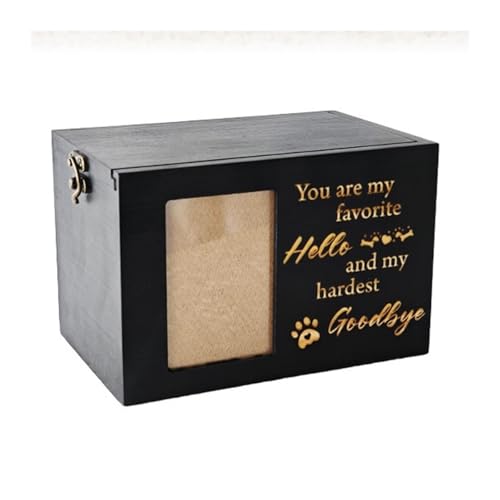 Urne Hund,Urne Katze 7 Zoll große Gedenkurnen for Haustiere aus Holz mit Fotorahmen, Schlüssel und Schloss, Gedenkgeschenke for Hunde, verlorene Hunde, Gedenkgeschenke for Haustiere(Black) von BANGHA